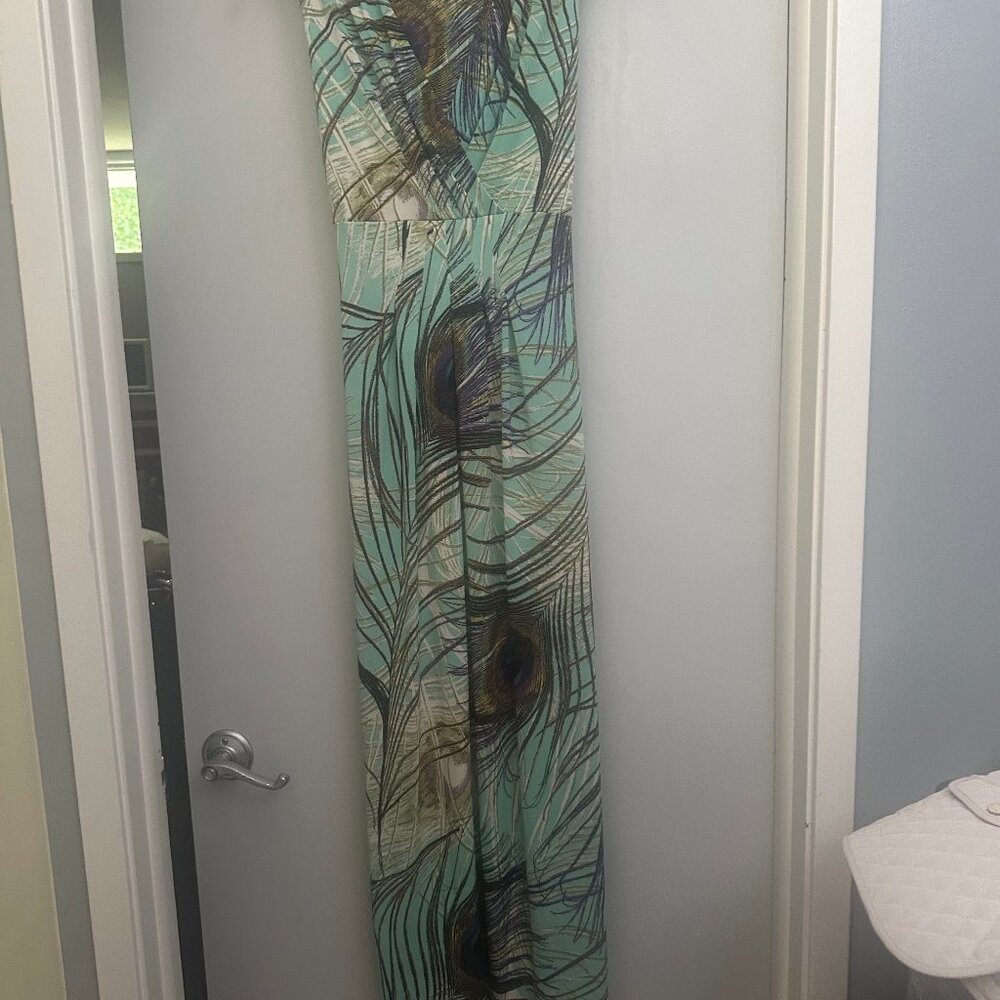 Strut Your Stuff in this Peacock Print Maxi Dress Sz S